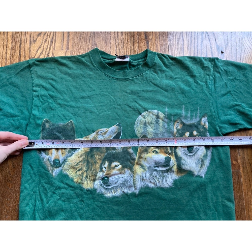 Vintage Wolf T Shirt Mens Large Green 90s Double Sided Native American Signal - Picture 4 of 10
